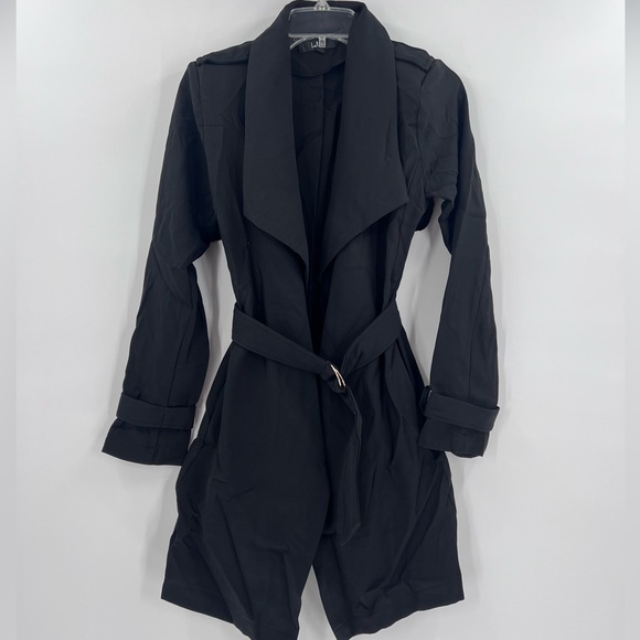 Lulus Winnipeg Black Trench coat black new XS - Picture 2 of 8